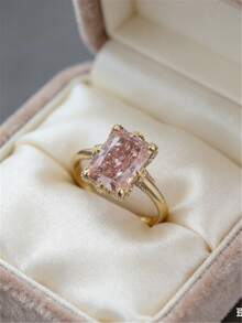 1 chiếc nhẫn đính hôn/cưới đá Cubic Zirconia sáng bóng, nhẫn kỷ niệm/nhẫn vĩnh cửu dành cho nữ, trang sức thanh lịch, quà tặng cho Ngày Valentine, Ngày của Mẹ và đeo hàng ngày, quà tặng cho mẹ - Vàng - Xem 6