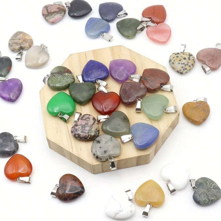 6/12/20 Mặt dây chuyền hình trái tim bằng pha lê, đá quý tự nhiên như mã não xanh, mắt hổ, thạch anh tím, hạt hình trái tim bằng thạch anh, nguyên liệu làm đồ trang sức, quà tặng - Mặt dây chuyền hình trái tim - Xem 1