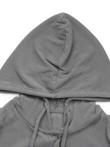 Women's Casual Ribknit Hooded Button Front Slim Fit Long Sleeve Bodysuit For Daily Wear Fall/Winter,Fall Winter Clothes,Winter Fall Outfit,Going Out - Grey - View 8