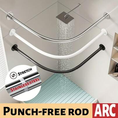 L-Shaped Curved Shower Curtain Rod - Wall Mounted Bathroom Accessory, Easy Installation, Space-Saving, No Drilling Required - Durable Stainless Steel Design, L-Frame, Suitable For Bathroom, Bathtub Area And Dressing Room, Ensures Privacy
