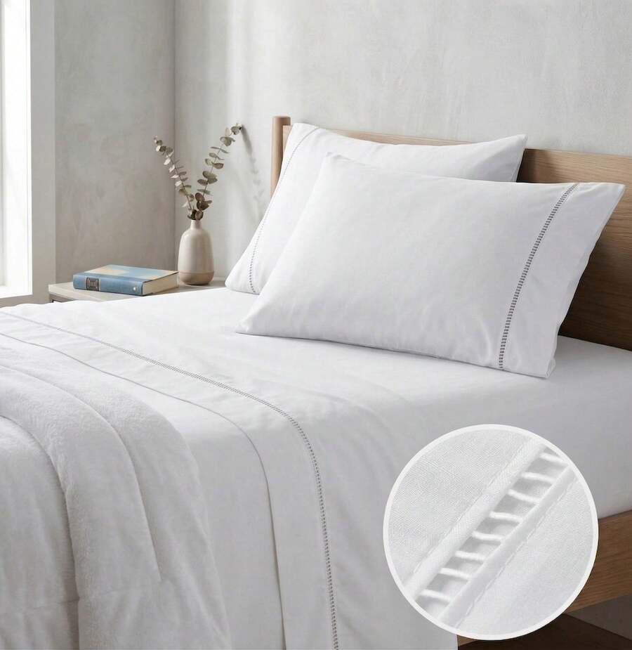 400 Thread Count 3-Piece Bedding Set With Fitted Sheet And Pillowcases, Soft Touch, Everyday Comfort, Single, Full, Queen, King - White - View 1