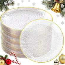 Transparent Hammered Texture Plate Set, Gold Rim Premium Dessert Plates 7.5"/10.25", Suitable For Various Themed Events, Parties, Birthdays, Weddings, New Year, Valentine's Day, Easter, Etc. - Clear - View 2