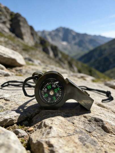 1个户外多功能应急求生哨，带挂绳，可漂浮，高分贝安全哨，带指南针，适用于划船、游泳、皮划艇、徒步旅行、露营、探险等户外运动，户外爱好者必备装备