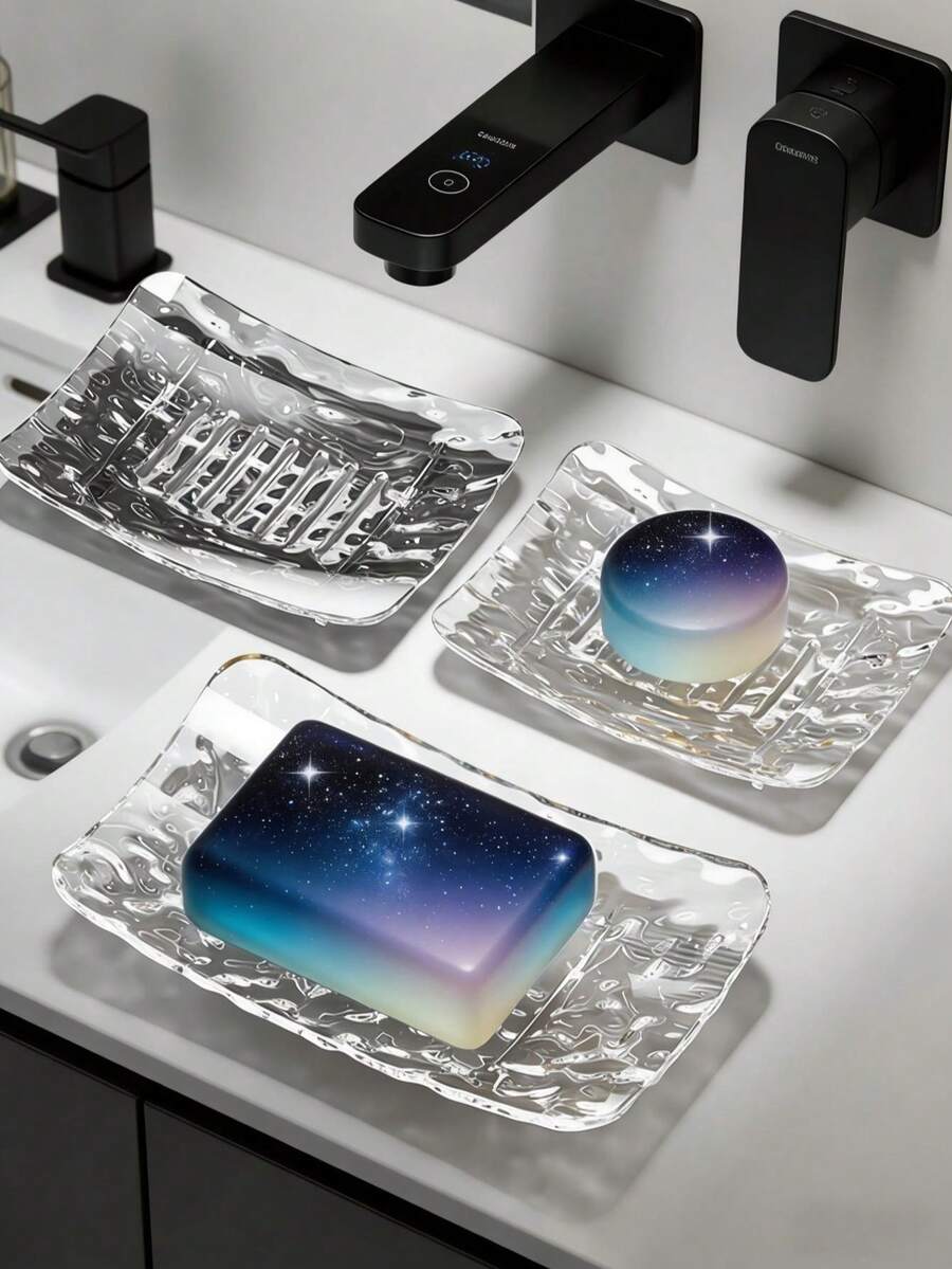 极简冰川图案皂碟，透明皂托，浴室通用皂盒