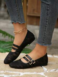 Giày bệt nữ kiểu phương Tây, phong cách Bohemian, khoét rỗng, mũi tròn, thiết kế một quai, ren thoáng khí, thích hợp cho các bà mẹ và bà ngoại. - màu đen - Xem 2