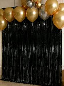 4件套黑色派对背景帘装饰塑料雨帘，金属箔流苏金属线帘，适用于生日派对悬挂横幅、黑色派对用品、周年纪念装饰、婚礼装饰、万圣节派对背景装饰、恐怖派对背景装饰、新娘送礼会装饰、节日派对拍照道具、万圣节快乐活动舞台背景装饰、房间墙面装饰、家居装饰、黑色派对背景装饰、黑色装饰、生日礼物、派对礼品、万圣节毕业装饰 - 黑色 - 查看 5