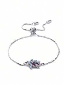 1 pieza Pulsera decorativa con tortuga de mar de estilo europeo y americano con microincrustraciones de colores de moda - Multicolor - Ver 2