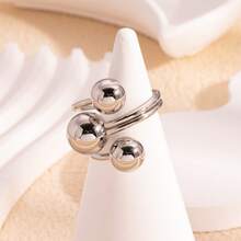 1个简约不锈钢球形可调节开口戒指，适合女性日常佩戴 - Ring - 查看 9