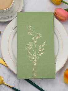 20 piezas Servilletas con hojas verdes y lámina de oro, adecuadas para bodas, cumpleaños, decoración de fiestas de jardín en restaurantes, cocinas, cafés - Pañuelos cuadrados estampados de estilo retro - Ver 12
