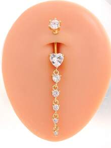 1pc Stainless Steel Navel Ring With Large Heart-Shaped Zirconia Inlay, 5 Small Round Zirconia Pendants, Snowflake Design, Sexy Navel Piercing Jewelry For Women, Suitable For Festivals - Heart + 5 Zirconium - View 12