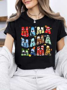 Authorize Disney Women's White Anime T-Shirt, Disney Pixar Car Mom Shirt, Mother's Day Gift, Disney Mom Shirt, Pixar Car Mom Shirt, Car Mom And Dada Shirt, Happy Mother's Day Shirt Pattern, Girls' T-Shirt, Birthday Gift Shirt, Amusement Park Home Matching Shirt, Text Shirt, Retro Style Amusement Park Travel Shirt, Family Vacation Shirt, Casual Loose T-Shirt. Soft And Breathable Fabric Is Suitable For Themed Activities, Made Of Soft, Comfortable, And Durable Materials. Spring And Summer Women's Round Neck T-Shirts Are Perfect For Daily Wear, Shopping, Parties, Travel, And Gatherings. It Is Also An Exquisite And Classic Sportswear, Women's Shirts, Gift T-Shirts, Summer Clothes - 黑色 - 查看 1