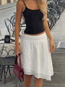 Women's Sleeveless Round Neck Top, Black, Lace Trim, Medium Stretch - White - View 2