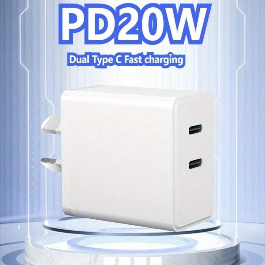 纯色墙式充电器 [AU] 双 TYPE-C 20W 充电器适配器，适用于澳大利亚家庭智能手机、平板电脑、手表、笔、笔记本等家用小家电，快速充电，阵亡将士纪念日夏季启动 - 查看 1
