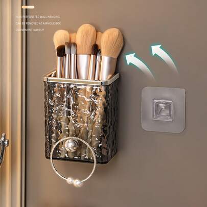 1 szt. Luksusowy organizer ścienny do makijażu z efektem fali wodnej, bezwiertny, pływający schowek na kosmetyki do toaletki, przezroczysty akrylowy uchwyt na szczotkę do włosów i pojemnik na kosmetyki do pielęgnacji skóry z haczykiem do zawieszania w łazience lub pokoju w akademiku