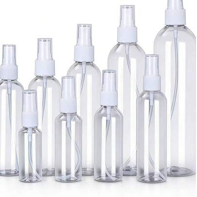 5/10pcs Portable Travel Spray Bottles - Fine Mist, Leak-Proof, Reusable Plastic Containers Suitable For Cosmetics, Essential Oils, Shampoo, Hand Wash And Sunscreen, Low Allergenicity, No PVC, Transparent Secondary Packaging With White Pump Head And Nozzle, Suitable For Travel And Home Use, Travel Lotion Bottles