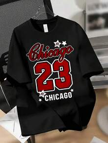 2026 Men's And Women's Fashion T-Shirt, Sporty Style With Number 23 Letter Print Design, Breathable Round Neck, Casual Sportswear, Machine Washable, Ideal Gift, Suitable For Training And Daily Wear, Suitable For All Seasons,Mens Tshirts,Men Clothes,Mens Clothing,Tops,Summer,T Shirt,Streetwear,Resident Evil,Disney,F1,White T Shirt,Graphic T Shirt,Romwe,Y2k,Goth,Toy Story,Pokemon,Summer Tops,St Patricks Day Tops,Men's Holiday Clothes,Football Jersey,Lightening Mcqueen,Heated Rivalry,Kpopdemonhunters,Band T Shirts,Ghostface,Twilight,Y2k Tops,Christian Clothing,Goth Clothing,Leavers Shirt 2026,Pink,Dinosaur,Arsenal,Cars,Scream,Cotton T Shirt Men LZ6W - Black - View 8