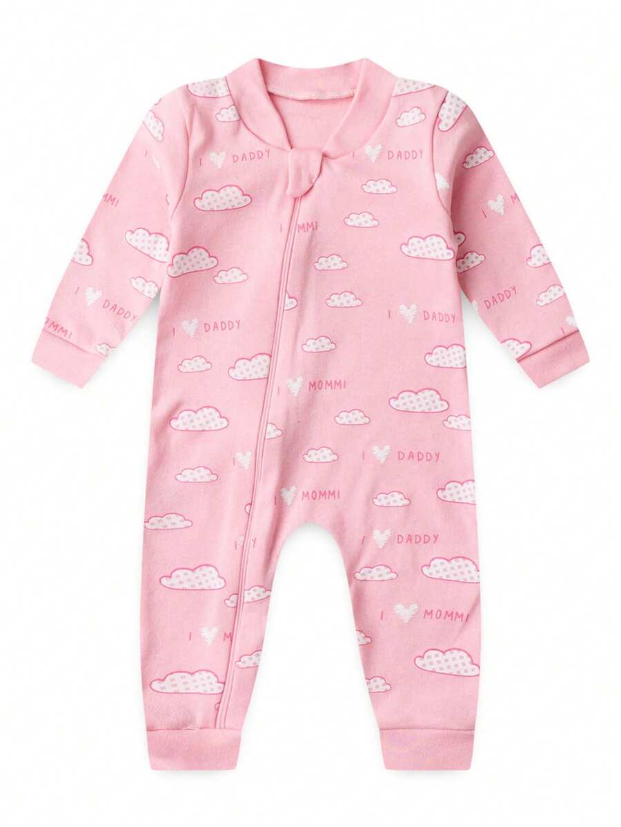 Baby Jumpsuit In Printed Suedine Fabric With Zipper (Newborn/Small/Medium/Large) - Dusty Pink - View 1