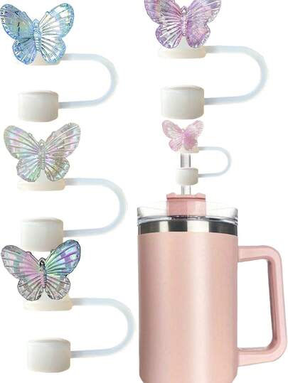 1个/5个装40盎司吸管盖配件，适用于保温杯，蝴蝶造型吸管盖，彩色闪光蝴蝶吸管装饰，梦幻激光蝴蝶吸管盖，防尘饮料吸管套，生日、情人节、家庭聚会、返校礼物