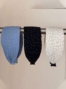 1 chiếc băng đô bản rộng chấm bi tối giản, thiết kế nhăn giúp giảm chiều rộng khuôn mặt, phụ kiện búi tóc cao. - Nhiều màu - Xem 2