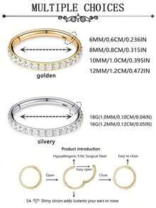 1pc Premium Stainless Steel Nose Ring Earring With Zirconia Stone, Closed Round Design, Seamless Bevel Setting, Suitable For Daily Wear By Men And Women - Silver - View 9