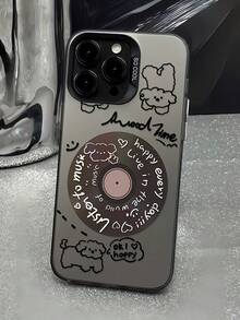 1pc Minimalist Cute Dog Music Player Graphic Design Black & Silver Phone Case, Compatible With IPhone 16/16Pro/16Plus/16ProMax, 11/11Pro/11ProMax, 12/12Pro/12ProMax, 13/13Pro/13ProMax, 14/14Plus/14Pro/14ProMax, 15/15Pro/15Plus/15ProMax - Multicolor - View 2