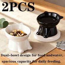 2个/套 - 优雅黑/纯白宠物高脚碗，15°倾斜 - 防呕吐高脚宠物喂食器，保护颈椎和脊椎设计，防滑宽底座，耐用塑料材质，适用于猫和小型犬，干湿粮均可，实用宠物礼品 - 優雅黑+純白-2pcs - 查看 10