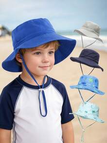 1 chiếc mũ tai bèo chống nắng cho trẻ em, có dây buộc gió, màu trơn hoặc in hình hoạt hình, nhẹ và thoáng khí, thích hợp cho đi lại hàng ngày, cũng có thể dùng làm mũ đi biển hoặc mũ câu cá. - 1PC - Xem 3