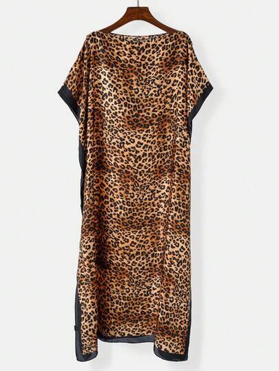 1 chiếc áo choàng dài giả lụa in họa tiết da báo thời trang dành cho nữ, khăn choàng chống nắng mùa xuân/hè thích hợp cho bãi biển/hồ bơi, kỳ nghỉ.