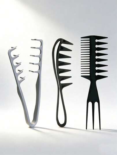 男士沙龙美发造型梳套装 - 纹理油宽齿梳、蓬巴杜纹理梳、全双齿梳、塑料发根蓬松发夹梳组合，适合旅行造型，适合普通发质，沙龙级家用及个人护理产品，美发造型工具，理想礼品