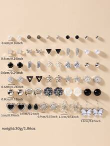30 Pairs Assorted Minimalist Earring Set, Includes Bow, Star, Heart, Flower, Square Designs, Versatile For Daily, Date, Work Wear, Holiday Gift - Multicolor - View 6