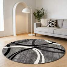 1pc Modern Abstract Line Circle Rug, Green, Black And Beige Design, Bohemian European Style Carpet, Suitable For Ramadan, Great For Living Room, Dining Room, Bedroom And Holiday Decor, Living Room Decor | Contemporary Decor | Easy Clean Material, Carpet Suitable For Living Room Round Rug, Fit For Home, Office, Kids Room, Study, Bedroom, Closet, Plush Rug, Thick Rug, Fluffy Rug, Shaggy Rug, Thick Rug, Fleece Rug, Autumn/Winter Rug, Thick/Plush - Multicolor - View 5