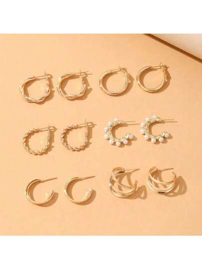 Set de 12 piezas de pendientes elegantes de perla de aleación