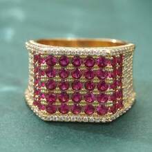 Klassisches Design Vintage Synthetischer Roter Edelstein Ring, Luxuriöser Hochwertig Goldener Verlobungsring, Hochzeitsschmuck Geschenk - Gold - Übersicht 3