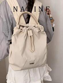 新款女士尼龙帆布旅行手提包，时尚休闲大容量水桶包 - 方形 - 查看 8