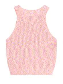 Korean Style Pink & Purple Mixed Color Marled Knit Spaghetti Strap Tank Top Women Cutout Shoulder Sleeveless Cropped Slim Fit Flattering Sexy Camisole Top Summer - Pink - View 8