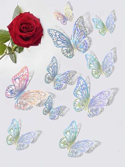 Bộ 12 miếng dán trang trí hình bướm 3D, nhiều màu sắc, mỗi kích cỡ lớn, vừa và nhỏ có bốn miếng. Đây là những miếng dán hình bướm mô phỏng, thích hợp để trang trí phòng khách, phòng ngủ, tường, sổ kế hoạch, hoa, tủ lạnh và các loại tủ khác trong nhà, cùng nhiều nơi khác.