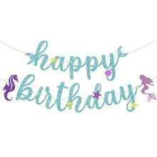 APre-Strung Glitter Mermaid Birthday Banner NO DIY Little Mermaid Birthday Decorations Mermaid Banner Little Mermaid Party Decoration For Girls Boys Baby Shower Etc. - 彩色 - 查看 7