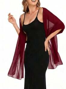 Chiffon Shawl Wrap, Suitable For Brides, Weddings, Formal Dresses And Special Occasions,Mother's Day - Burgundy - View 2