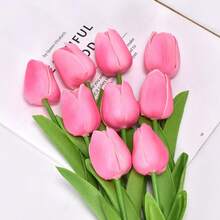 4 piezas de flores de tulipán artificiales de PU, flores falsas miniatura realistas para boda, decoración del hogar, decoración de mesa, flores de plástico al por mayor - Rosa - Ver 12