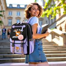 Mochila de mujer de - Versión estudiantil - Estilo coreano - Gran capacidad - Adecuada para todas las edades - Elegante y ligera - Mochila de viaje - Mochila de moda para ir al trabajo - Mochila de doble hombro linda - 17 pulgadas - Morado - Ver 6