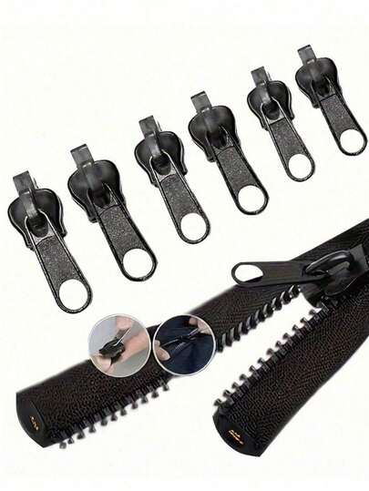 12 piezas/6 piezas Kit de recambio universal de tiradores de cremallera, tiradores de cremallera intercambiables, diseño versátil, multiusos para reparación rápida, adecuado para ropa y equipaje, accesorios de reparación de cremallera fáciles de instalar, negro