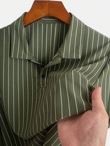 Men's Summer Fashionable Striped Short Sleeve Polo Shirt, Suitable For Casual Office Commute Wear, Versatile Daily Outfit - Green - View 5