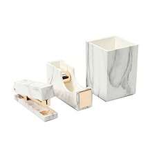 Portalápices de plástico ABS con impresión estilo mármol blanco para organizar cosas de escribir también para cosméticos y accesorios de computadora Blanco mármol Pen Holder and Tape Dispenser and Stapler - como en la foto - Ver 1