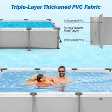 Goplus Above Ground Swimming Pool, 10'x6.8'x26'' Metal Frame Pool Set W/PVC Fabric, 3 Stoppers, Drainage Valve Connector, For Outdoor, Backyard, Garden, Patio (10' X 6.8' Rectangle, 978 Gal, Grey) - 10英尺 x 6.8英尺 長方形,978加侖,灰色 - 查看 2