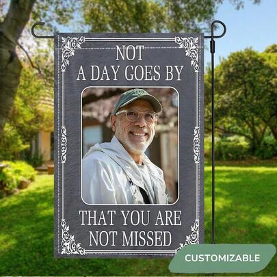 1 Custom "Thinking Of You Every Day" Memorial Garden Banner | Gray Textured Background, Decorative Frame With The Words "You Are Deeply Missed," Double-Sided Printing.