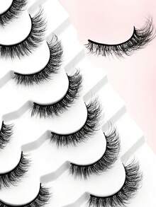 7 Pairs Natural Fluffy False Eyelashes, Suitable For Daily Use, Cartoon Lashes, Travel Essential - Black - View 3