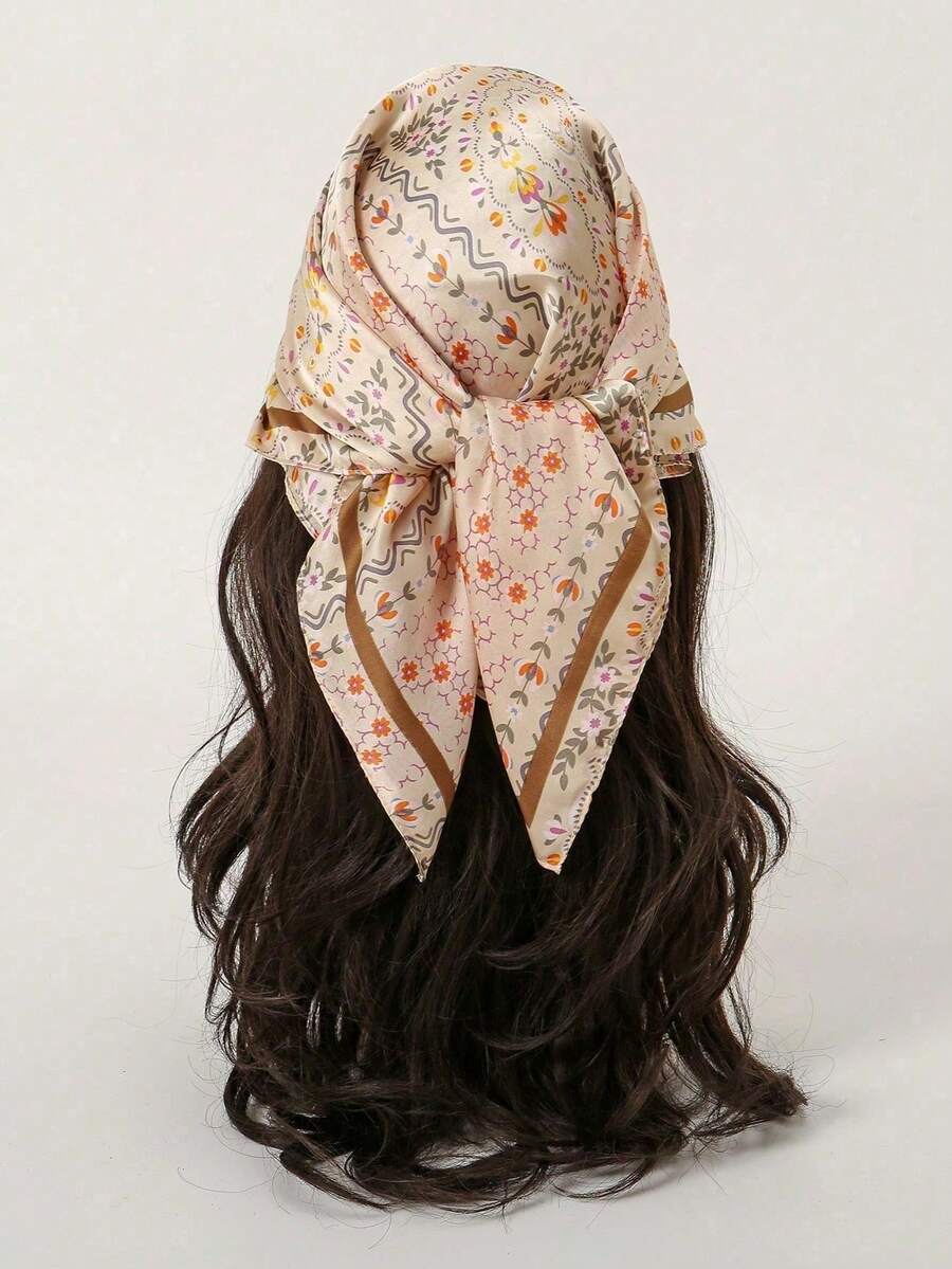 1 chiếc khăn vuông in họa tiết đơn giản 70cm, khăn bandana mùa xuân mới cho nữ, đa năng dùng làm khăn thắt eo, băng đô, khăn quàng cổ thời trang. - Màu Khaki - Xem 1
