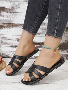 Women's Metal Woven Criss-Cross Slide Sandals, Women's Flat Slippers - Black - View 4