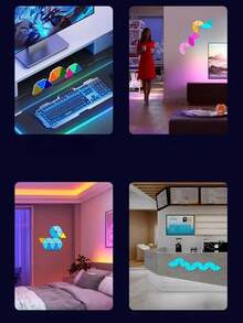 Tấm đèn LED lục giác mô-đun RGB 6.3", đèn tường LED lục giác ghép nối sáng tạo không gian, đèn trò chơi hình học DIY sáng tạo đồng bộ nhạc, đèn ngủ lắp ráp hình tổ ong - 6 tấm - phong cách khác nhau - Xem 8