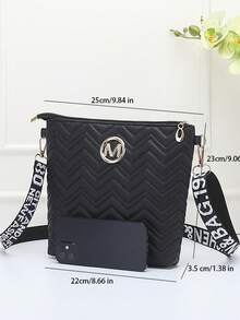 New Fashion Versatile Embroidered Wave Pattern Women's Shoulder Bag, Minimalist Personalized Style Ladies' Crossbody Bag (Moire M Logo + M Pattern), Large Capacity Square Body - Multicolor - View 8